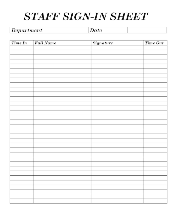 Staff Sign in Sheet Printable Form, Digital File, Instant Download,  Editable Black-white Background - Etsy