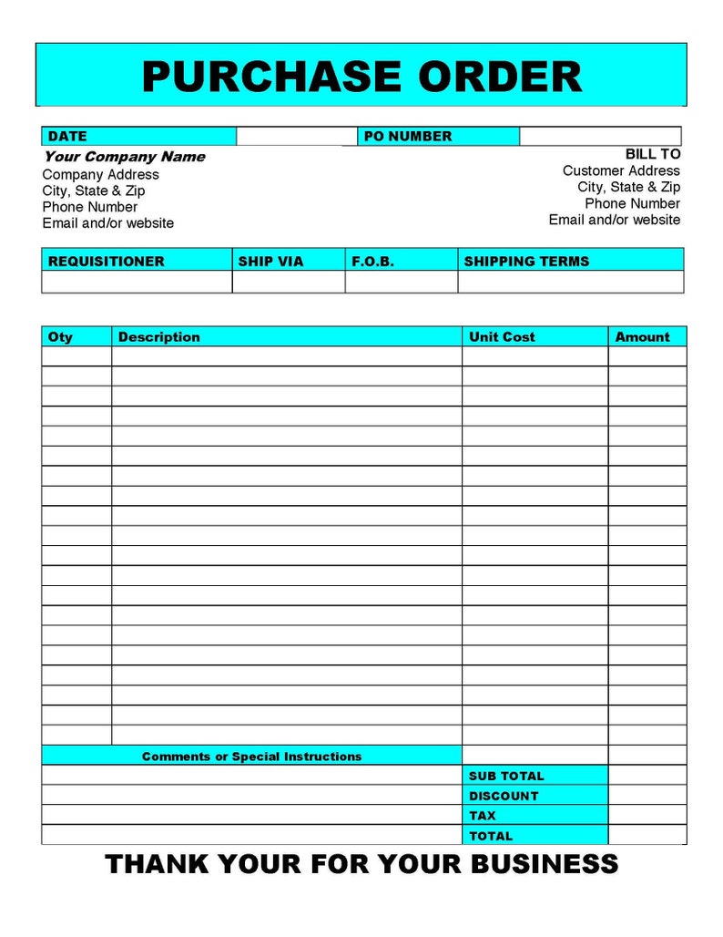 Plantilla de orden de compra de Aqua - Microsoft Word editable ...