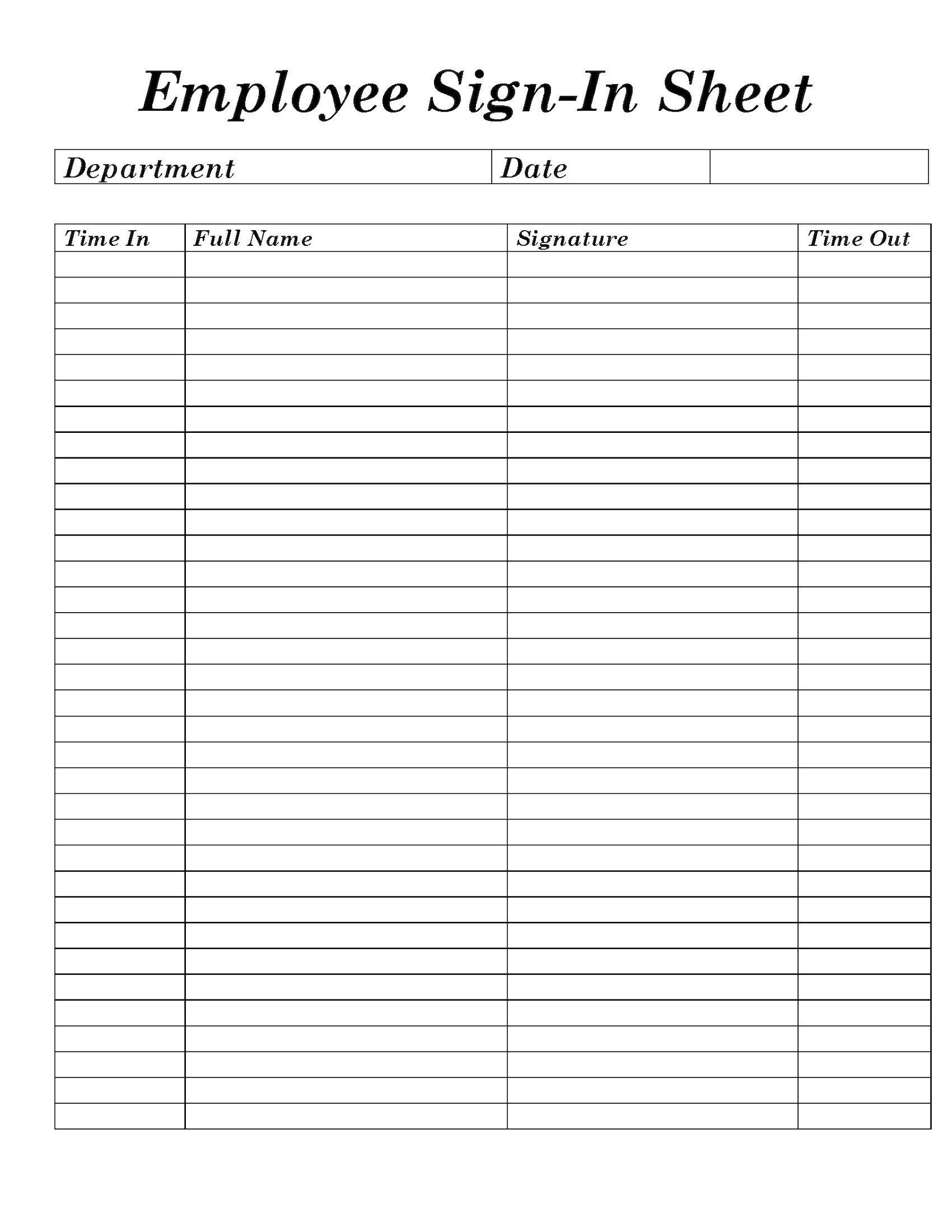 Employee Sign in Sheet Printable Form, Digital File, Instant Download