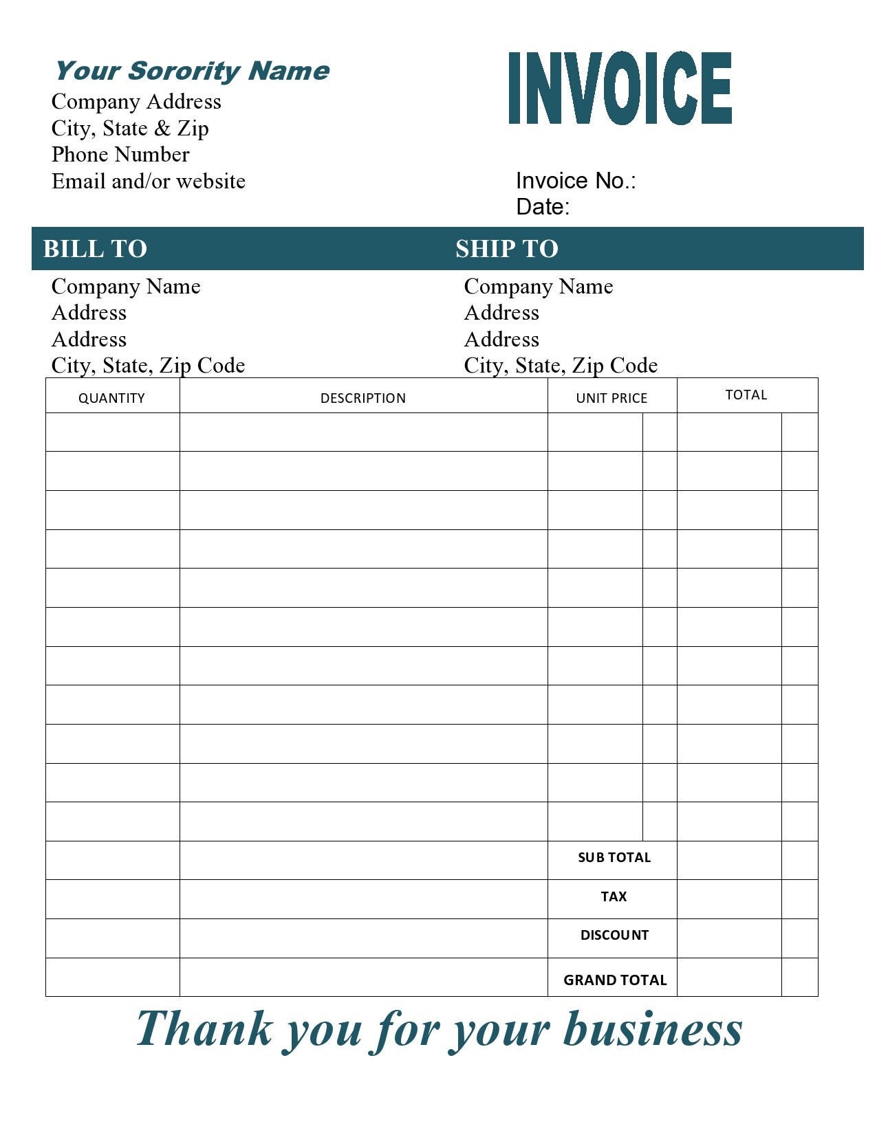 invoice template word invoice document editable aqua etsy