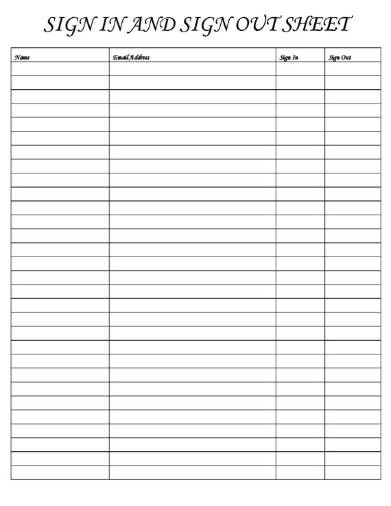 Sign In and Out Sheet Printable Form, Digital File, Instant Download, Editable