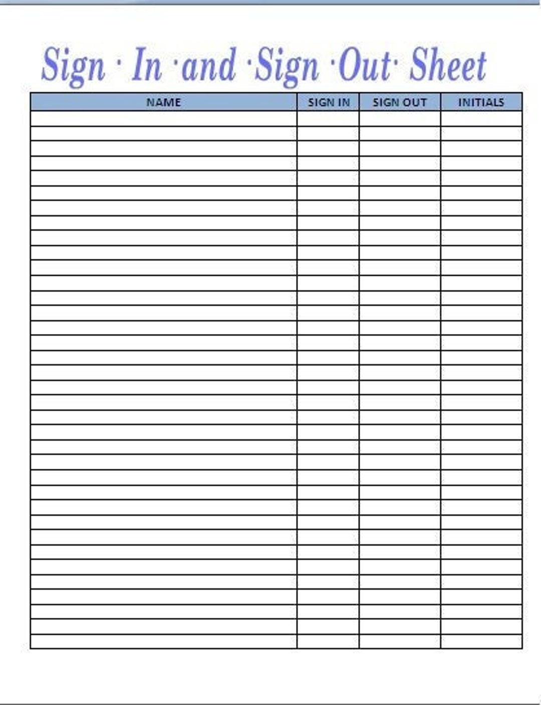 Sign in Sign Out Sheet Template Printable Editable Sign in Sign Out