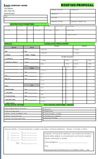 Roofing Proposal Templates | PRINTABLE FORM (8.5 by 14) Legal Document (some Highlighted in ...