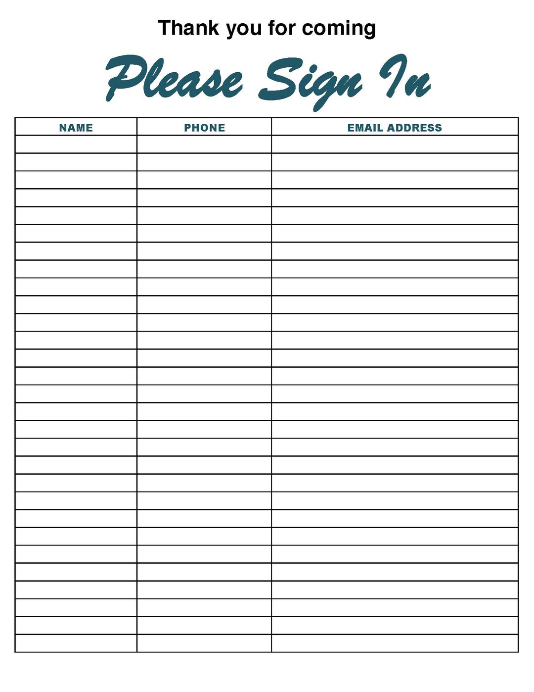 Open House Sign in Sheet Real Estate Agent Printable Turquoise DOC PDF