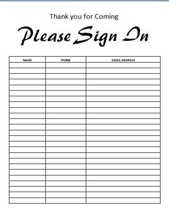 Open House Sign-in Sheet Marketing Instant Download DOC | Etsy