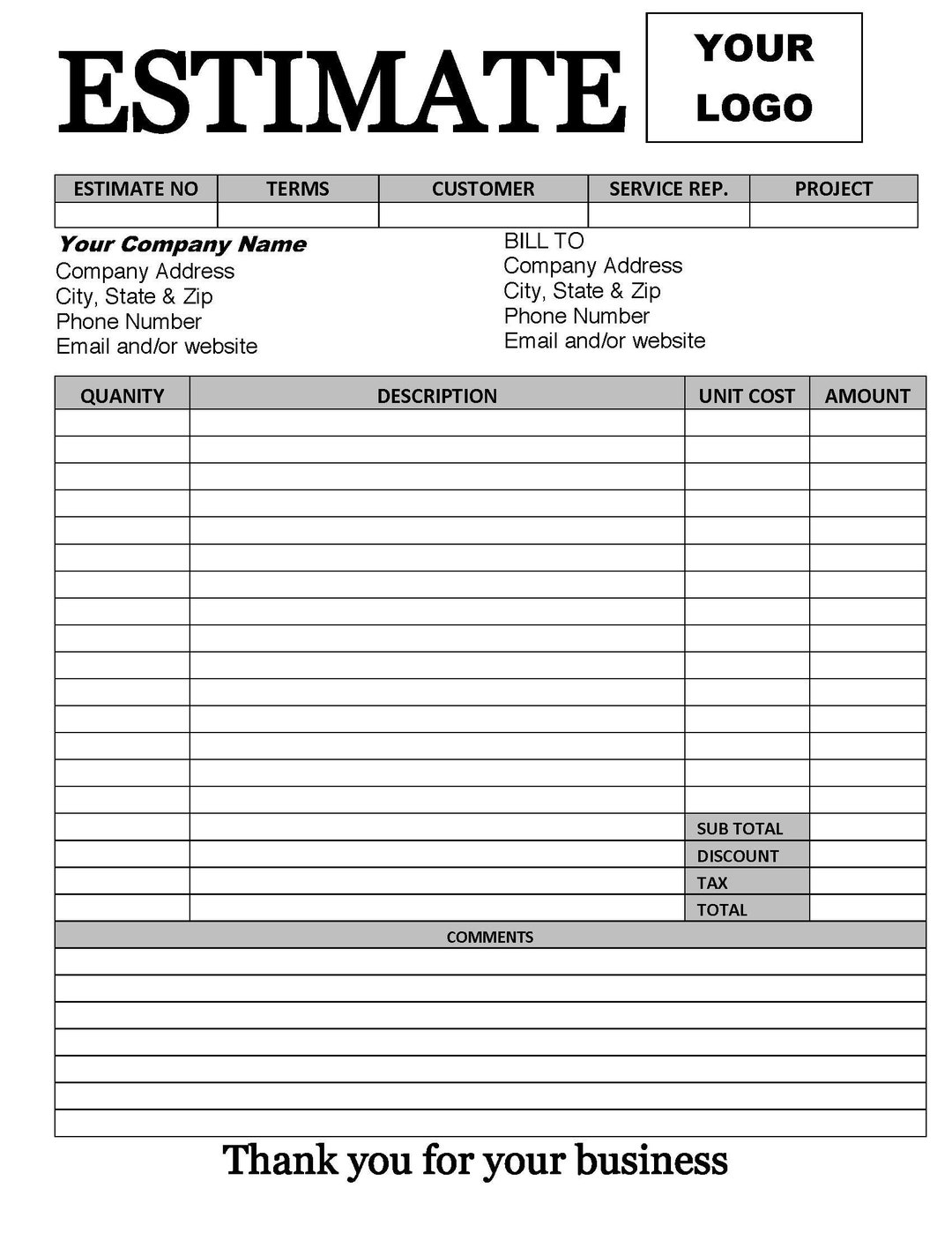 ESTIMATEINVOICE TEMPLATE Gray Printable Form Editable Downloadable Etsy ESTIMATEINVOICE TEMPLATE Gray Printable Form Editable Downloadable Etsy