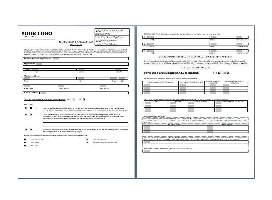 employment application form premium template etsy