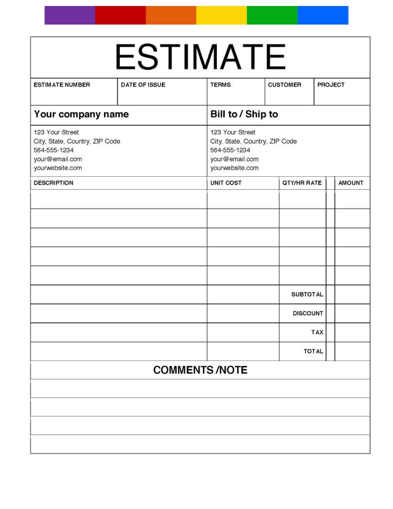 Estimateinvoice Printable Template Business Form Word Etsy