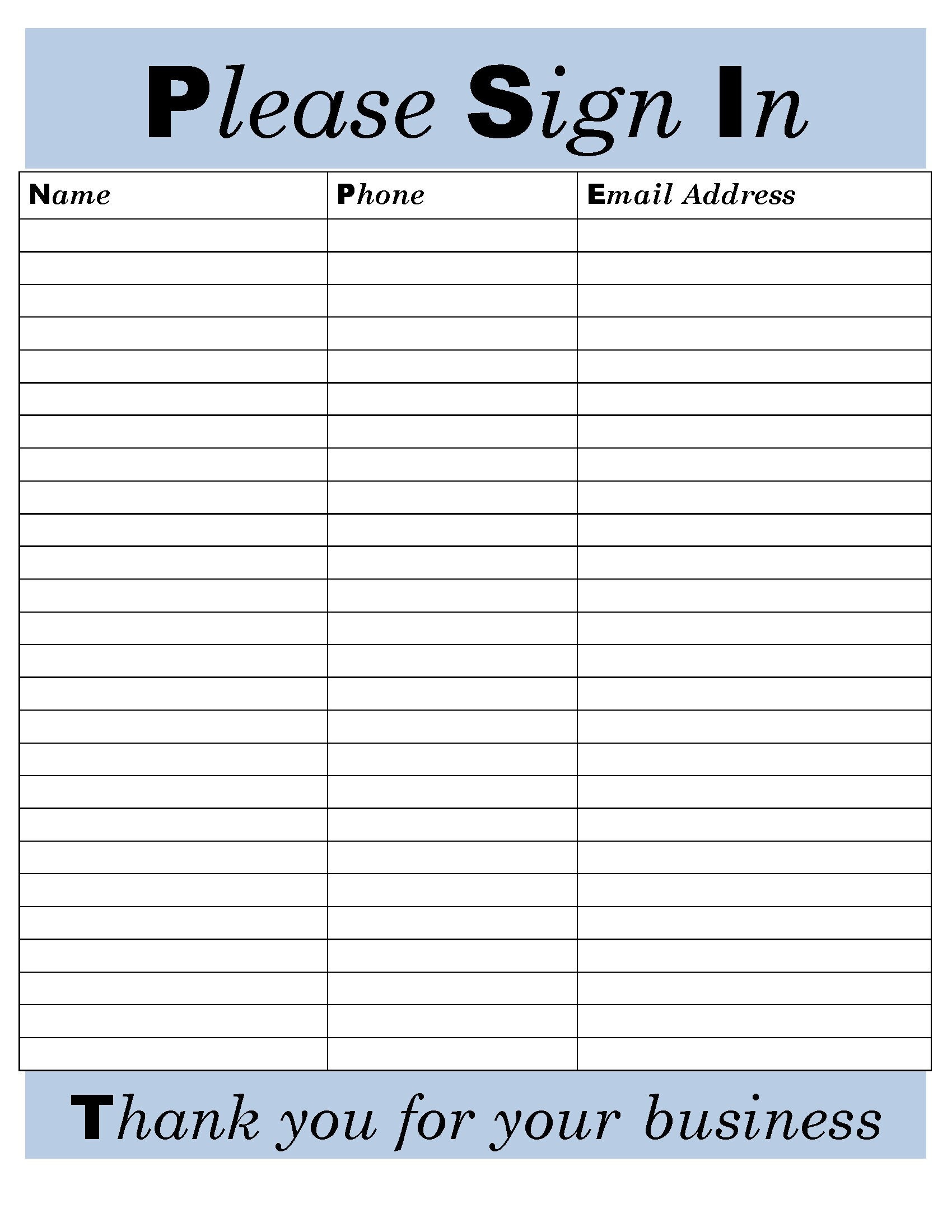 Sign in Sheet ,template, Versatile Printable and Editable, Editable DOC ...