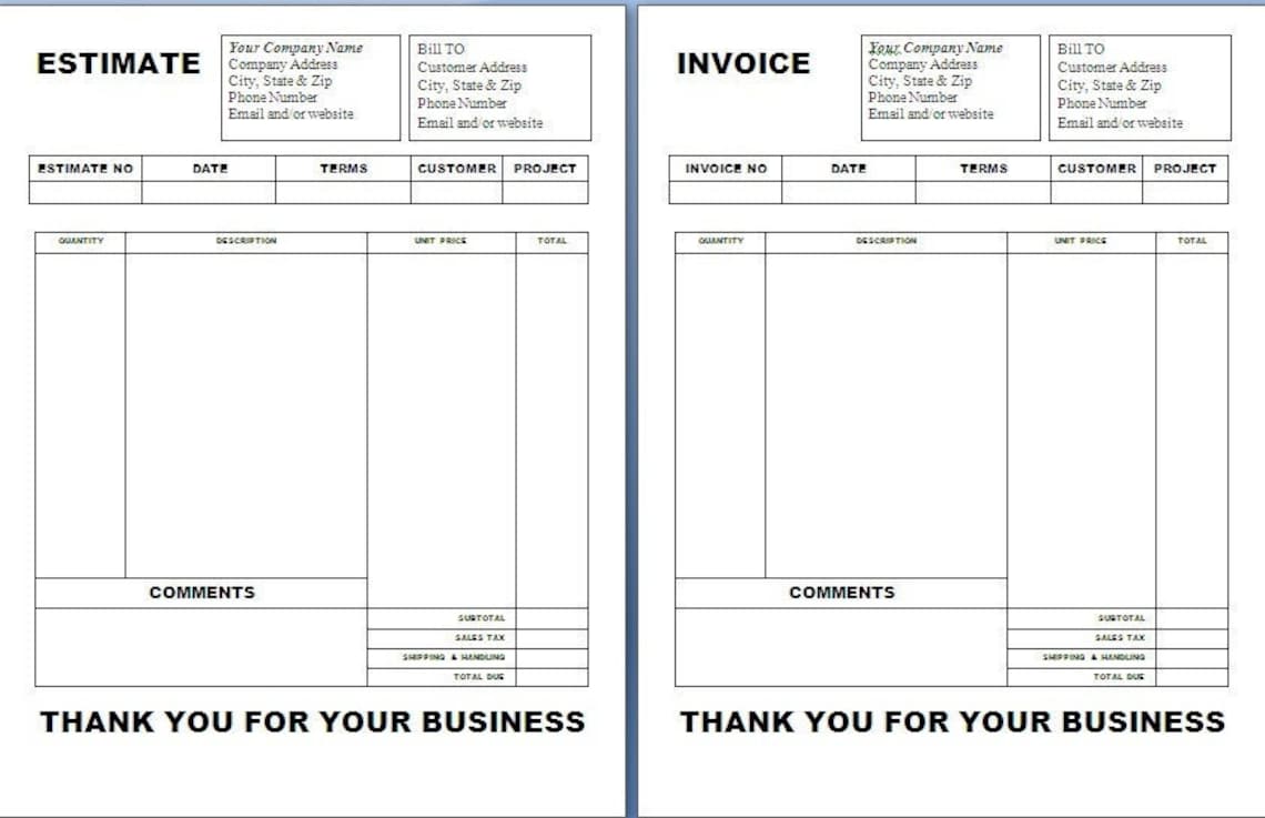 ESTIMATE-INVOICE Template | NCR Style | Printable Form | Instant ...