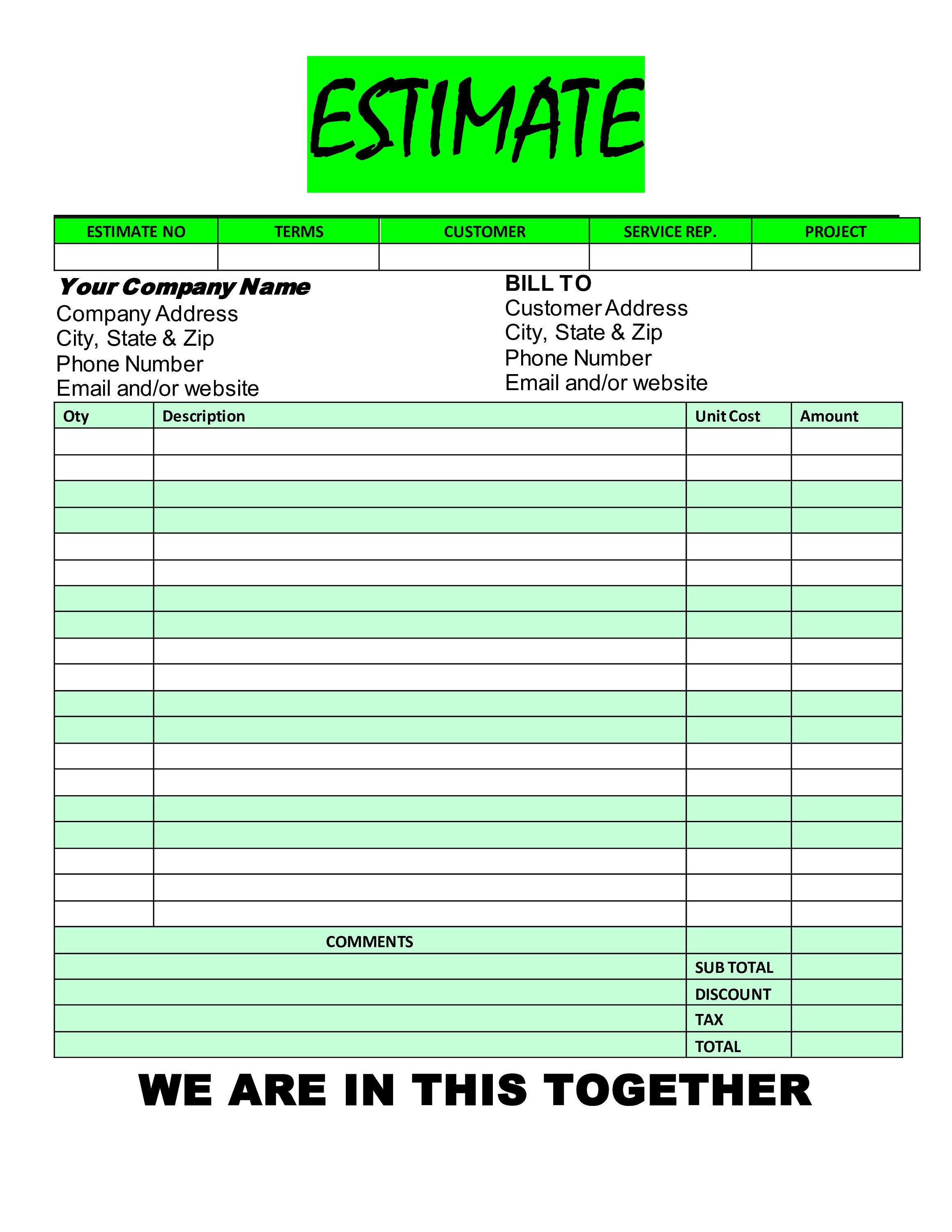 ESTIMATEINVOICE Vivid Green Template Printable Form Etsy