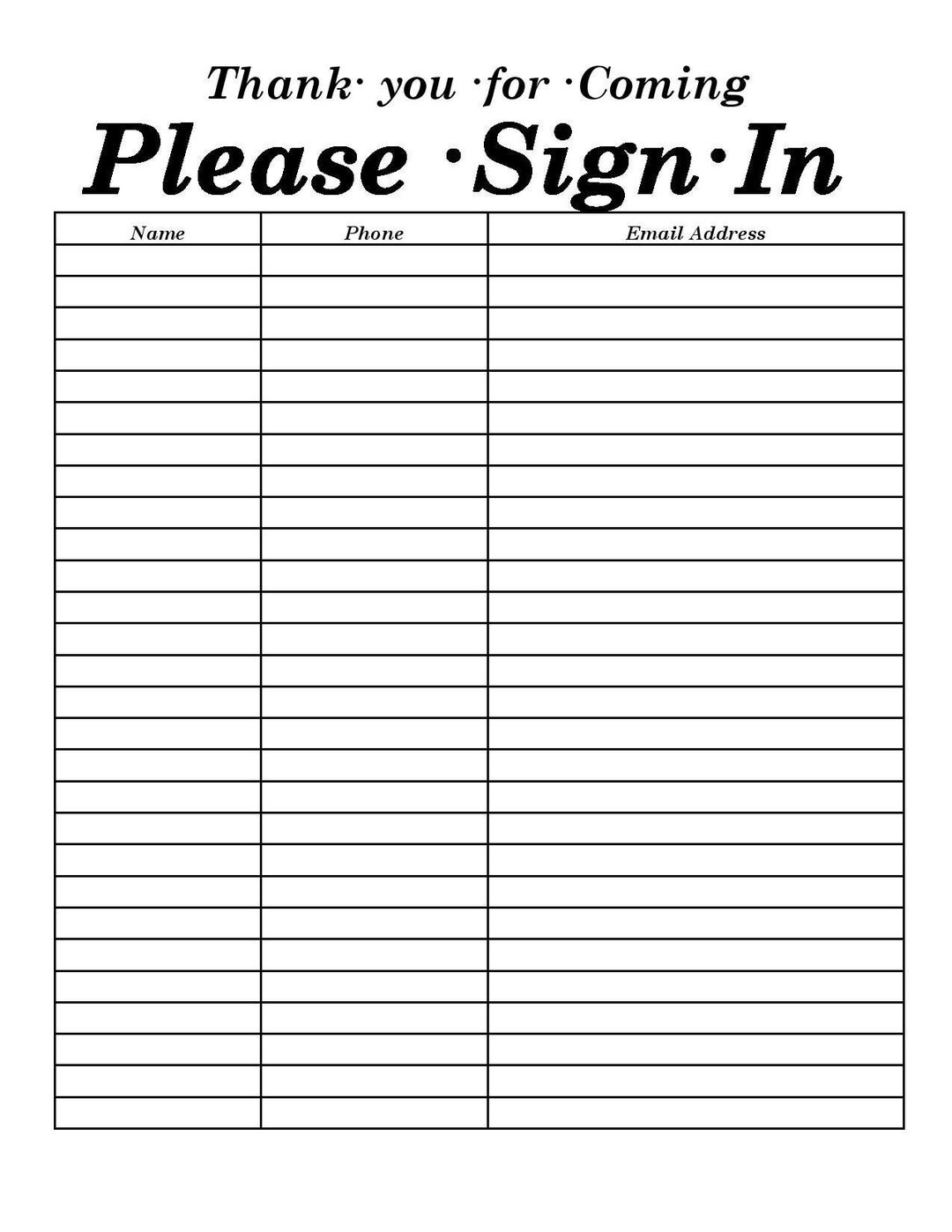 Open House Signin Sheet Marketing Instant Download DOC PDF