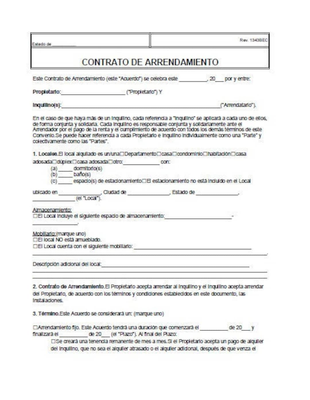 Standard Residential Rental Lease Agreement Forms, Instant Download, Contract, Agreement translate to Spanish - Etsy