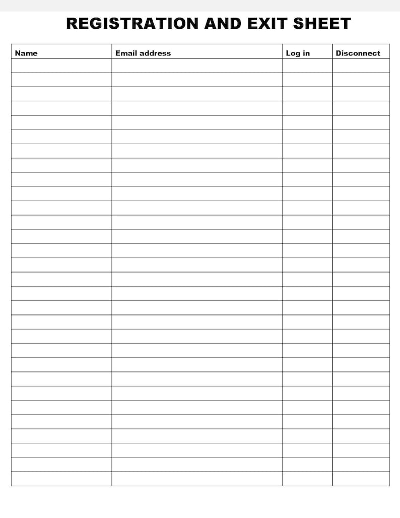 Sign in and Out Sheet Printable Form, Digital File, Instant Download