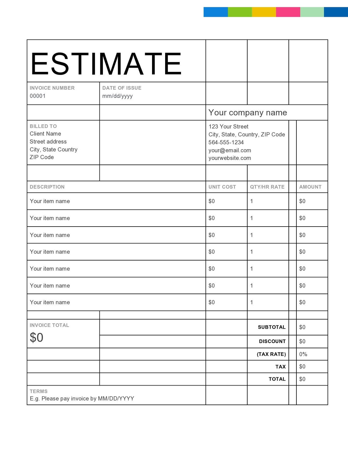 Printable Estimateinvoice Template Business Form Word, PDF Download Printable Estimateinvoice Template Business Form Word, PDF Download