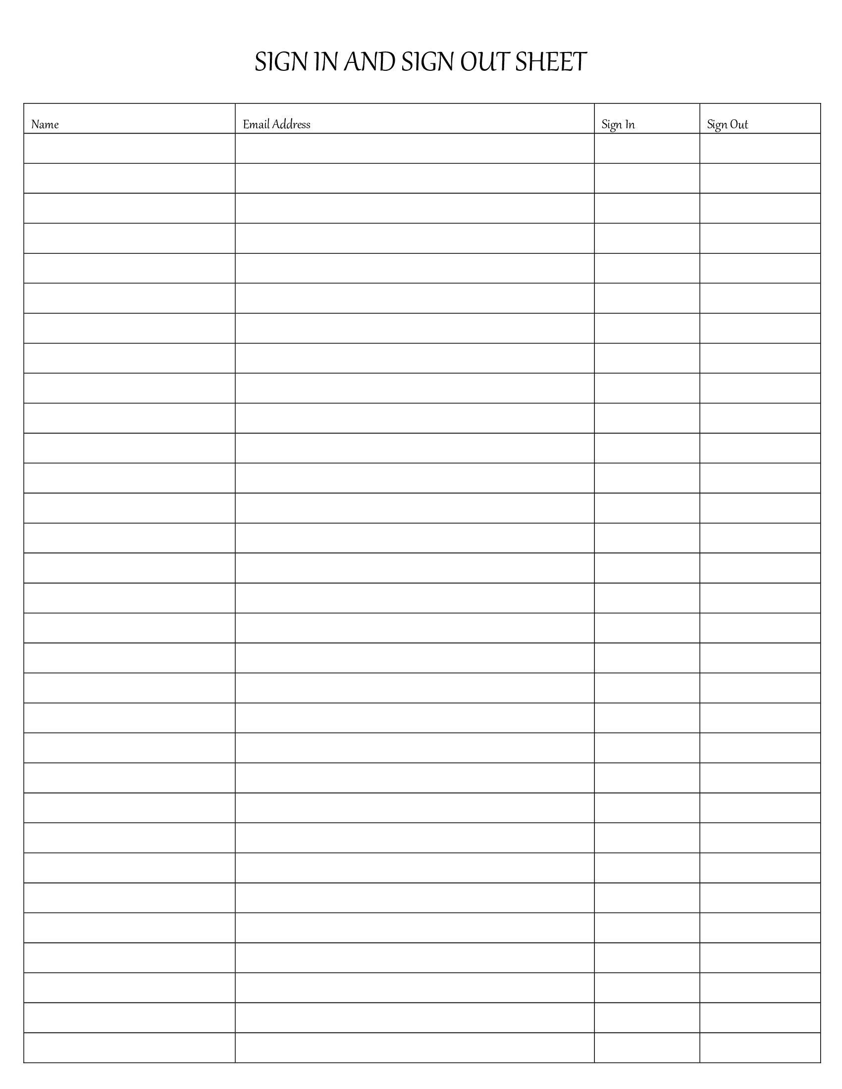 Sign In and Out Sheet Printable Form Digital File Instant Etsy France