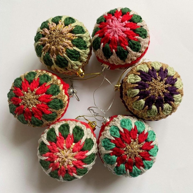 Crochet Flower Christmas Bauble Decorations PDF Pattern image 2