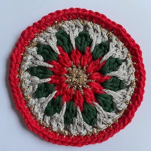 Crochet Poinsettia Flower Christmas Coaster PDF Pattern