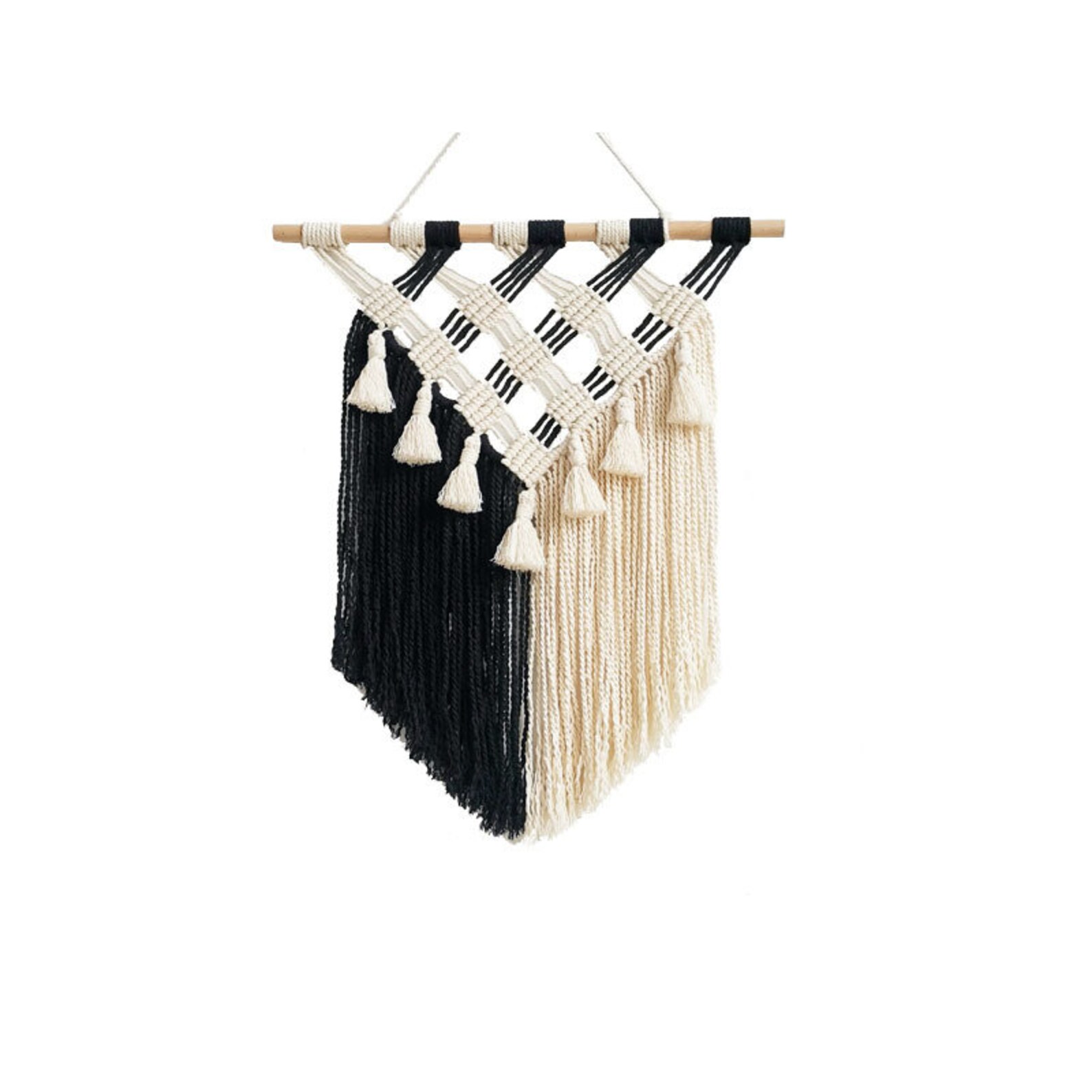 Black and White Macrame Wall Hanging Boho Decor Etsy