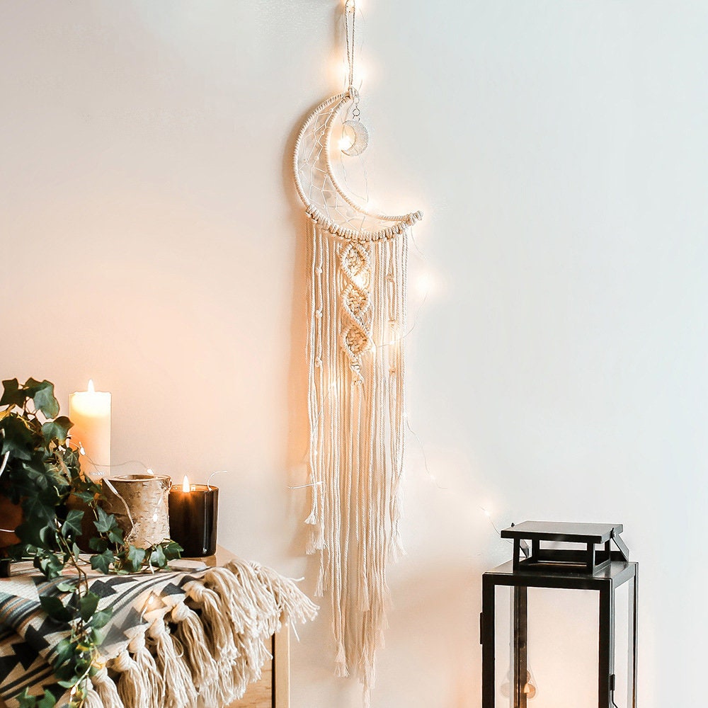 Handmade Moon Star Macrame , Boho Style Dream Catcher with LED Lights…
