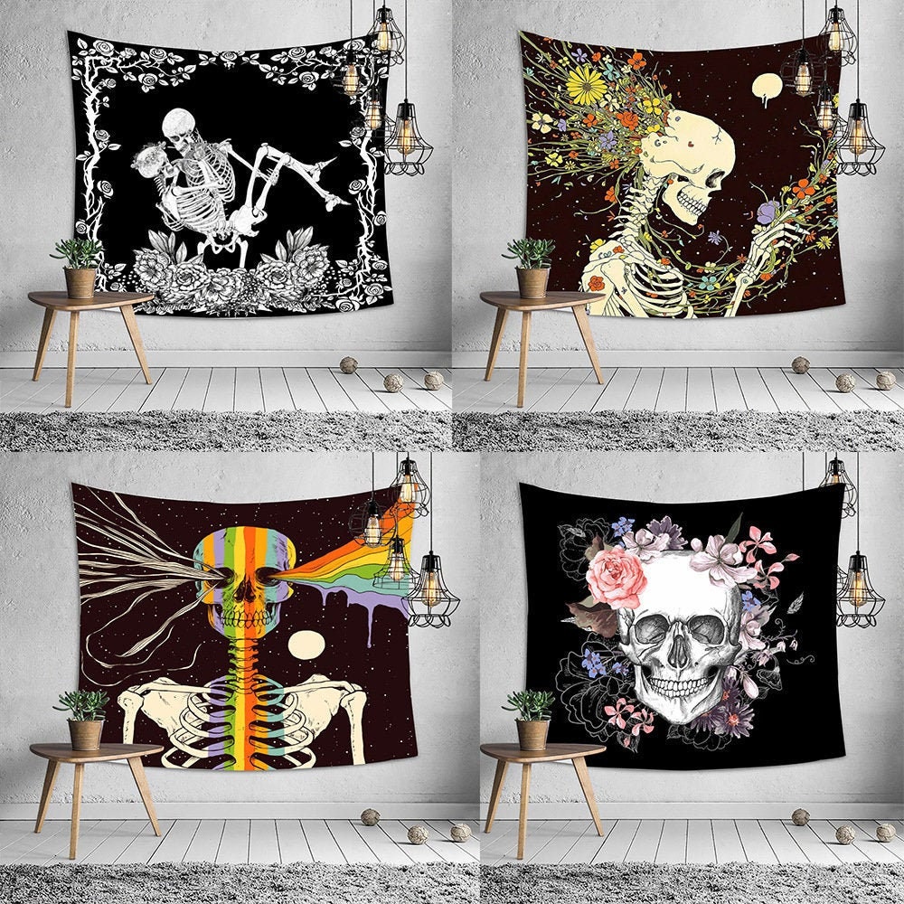 Black and White Skull Tapestry Background Cloth Bedroom Etsy Canada