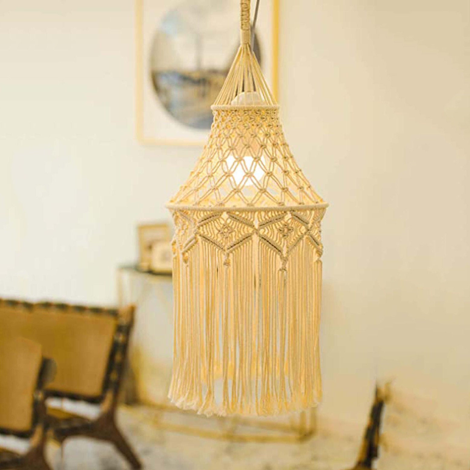 Hanger Light Shade Boho White Lampshade Decor Macrame Lamp Etsy
