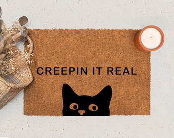 Creepin it Real | Welcome Mat | Cat Door Mat | Halloween Door Mat | Creepy