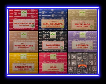 Satya Incense Cones (12 Cones Per Pack), Dragon's Blood, Palo Santo, Lavender, Nag Champa & More