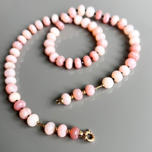 pink opal necklace, 14k gold, gemstone necklace, opal necklace, 14k gold sailor clasp, black spinel