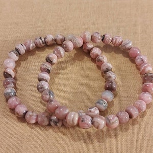 New 6.5mm 2pcs Natural Argentina Rose Rhodochrosite Crystal Gemstone Beads Bracelet Best Gift