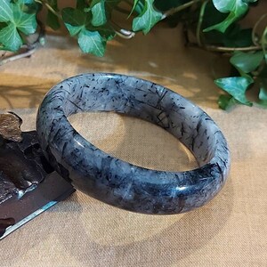 DJade-New 59mm Natural Black Rutilated Crystal Quartz Gems Bangle Best Gift