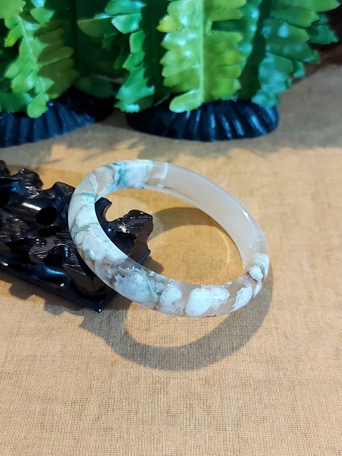 Djade-58mm Beautiful Natural Cherry Blossom Agate Jade Bangle Best