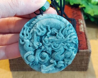 DJade - 認定天然ライトグリーン翡翠ペンダント龍龙最高の贈り物