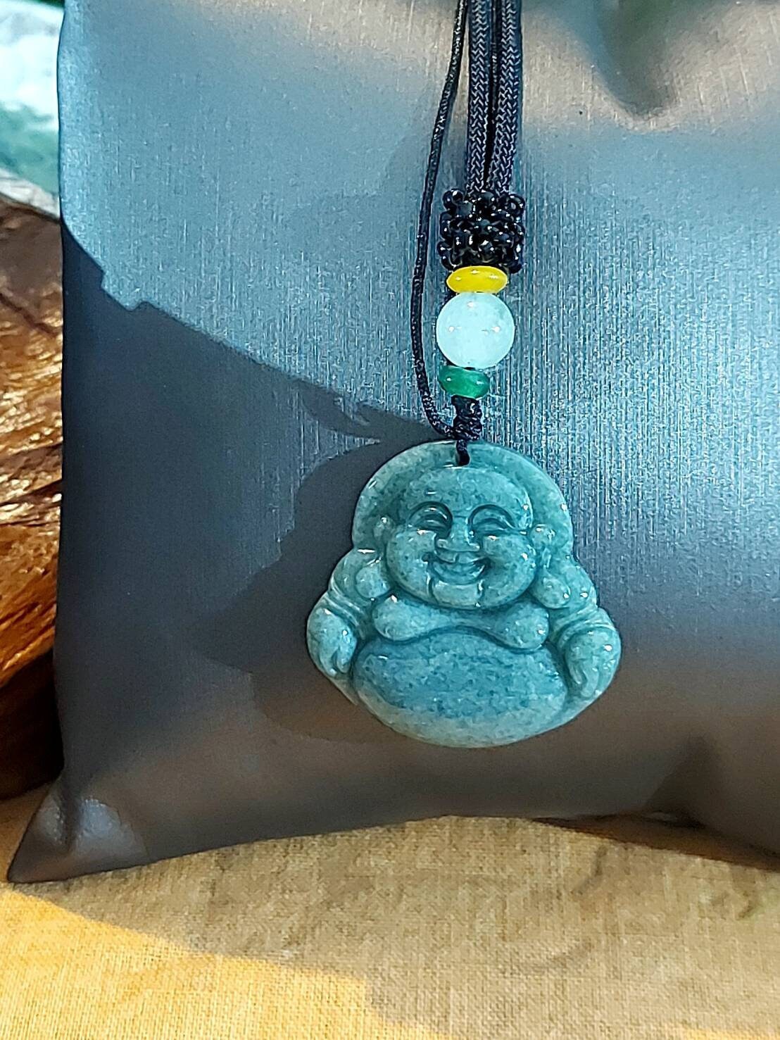 DJade-New認定ナチュラルグリーンA翡翠翡翠ネックレスハッピー仏神开心