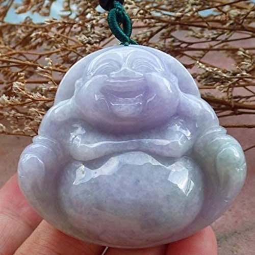 DJade-Certified Green Natural A Jade Jadeite Pendant Carving shops Buddha God 开心佛