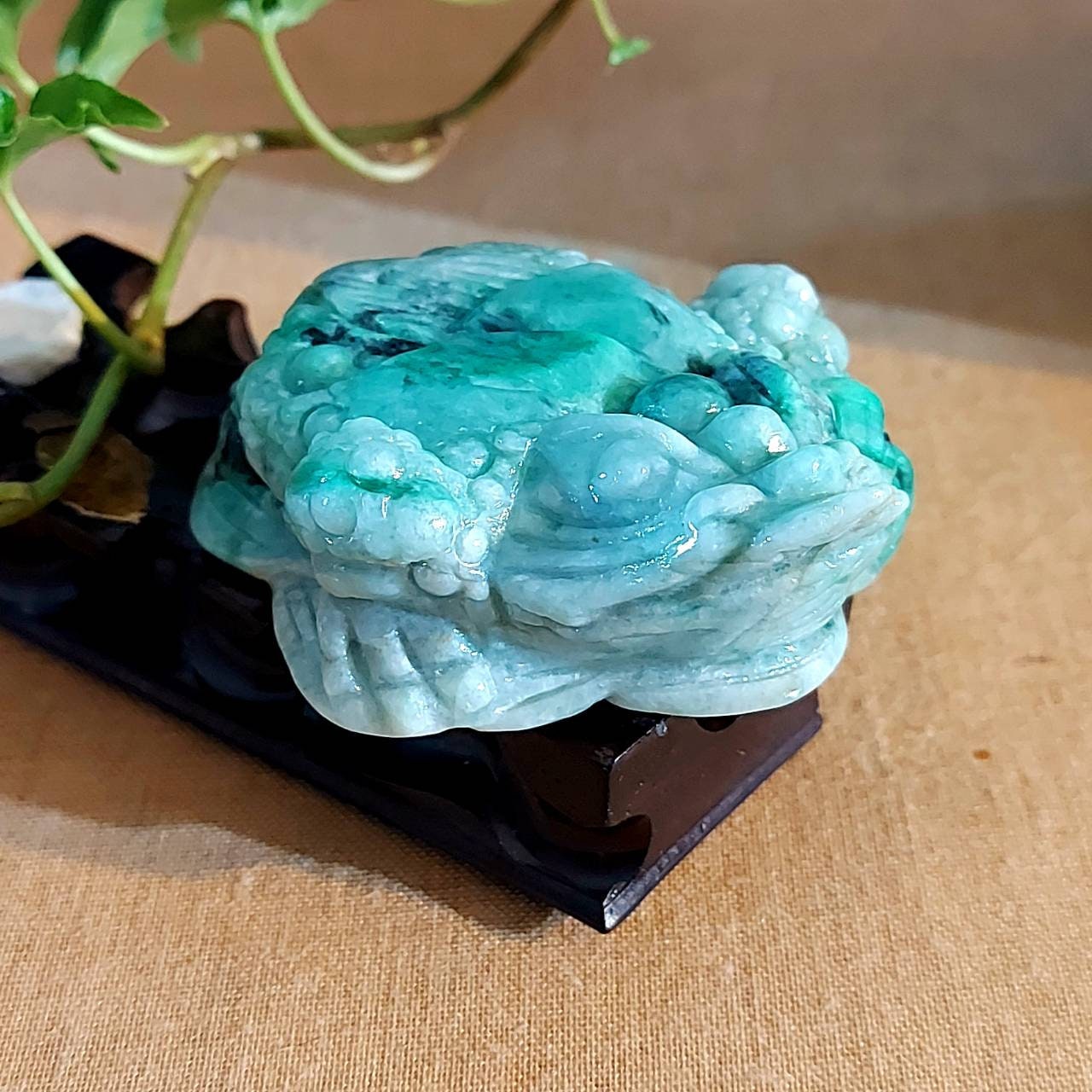 DJade-NEW 認定天然グリーングレードA翡翠翡翠ディスプレイ彫刻