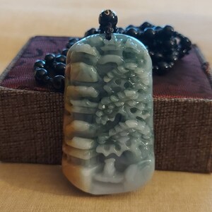 DJade-Certified Natural Green Type A Jadeite Jade Pendant Carved Landscape