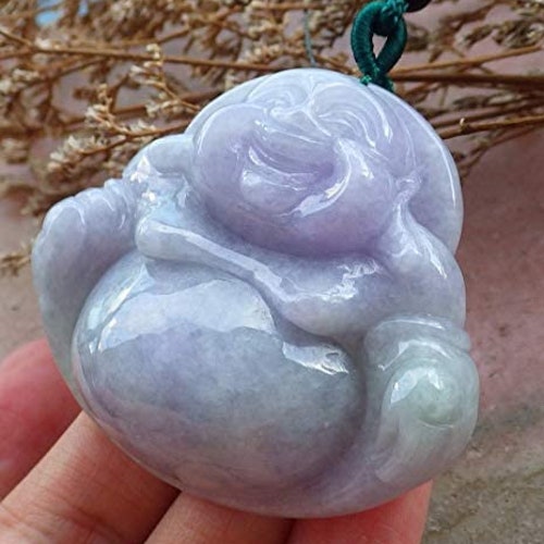 DJade-Certified Green Natural A Jade Jadeite Pendant Carving shops Buddha God 开心佛