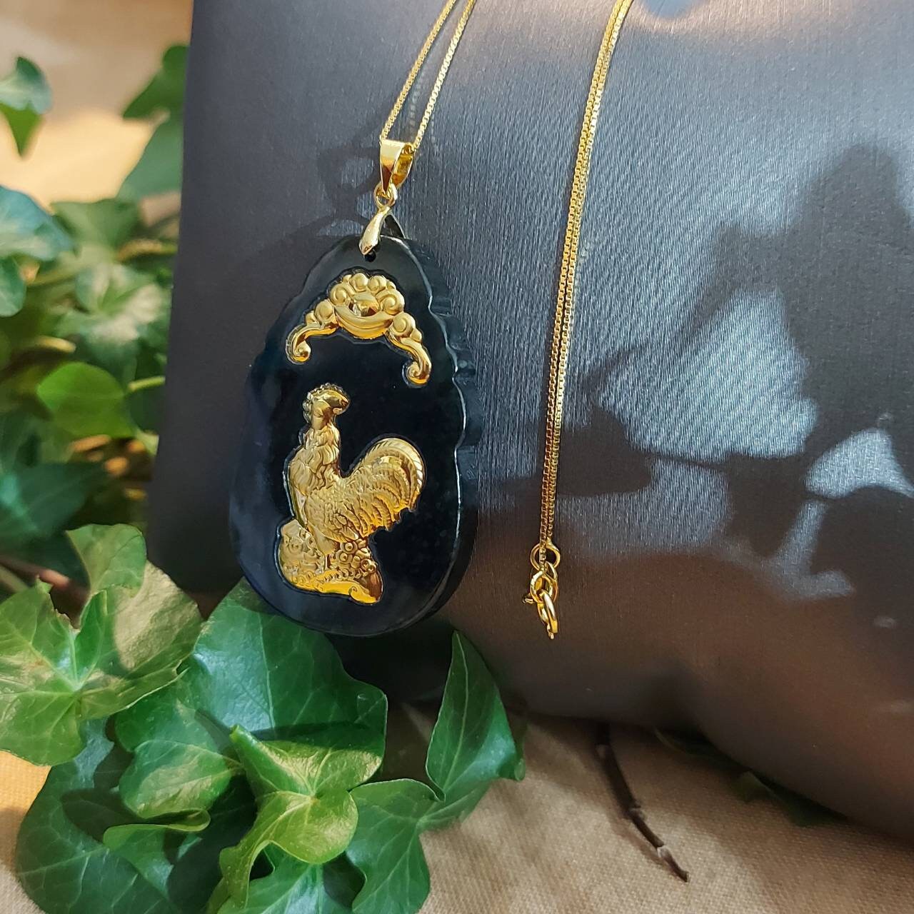 Djade-certified Natural Green Nephrite Jade Inlaid With 999 Gold