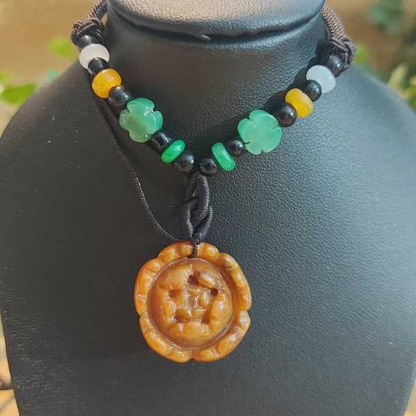 DJade-Certified Natural Red Brown Grade A Jadeite Jade Pendant Carved Lotus Flower Best Gift