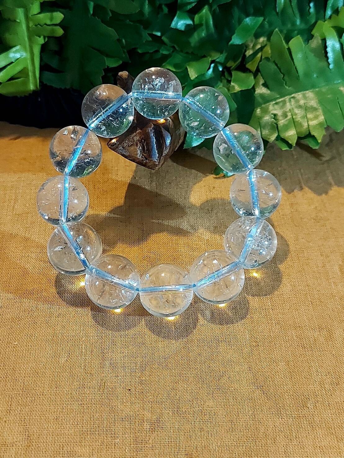 新品 20 mm 本物の天然ホワイトクリアクリスタルビーズブレスレット 