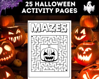 25 Kids Halloween Activity Pages, Mazes, Word Searches, Coloring Pages, Dot To Dot, Jokes, Halloween Kids Activity Book, Instant Download!