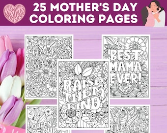 25 Printable Mother's Day Quotes Coloring Pages Bundle, Lovely Mothers Day Quotes On Beautiful Floral Backgrounds For Mom, Instant Download!