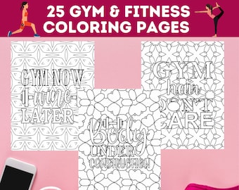 25 druckbare Gym und Fitness Malvorlagen Bundle, lustige und inspirierende Workout Zitate zum Ausdrucken, Übung Färbung, Sofortiger Download!