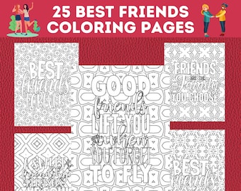Paquete de 25 páginas para colorear de amistad imprimibles, Imprimibles de citas de mejores amigos, Libro para colorear de amistad, Regalo de mejor amigo, ¡Descarga instantánea!