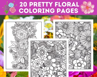 Paquete de 20 bonitas páginas para colorear de flores, libro para colorear de hermosas flores, páginas para colorear de rosas, peonías, margaritas y tulipanes, descarga instantánea.