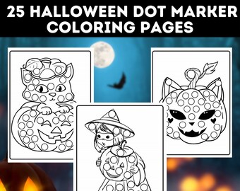 25 Kids Halloween Dot Marker Coloring Pages Bundle, Halloween Kids Printables To Color, Halloween Kids Coloring Book, Instant Download!