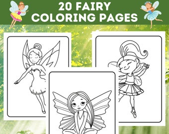 20 Printable Fairy Coloring Pages Bundle, Cute Fairies Printable, Fairy Coloring Book, Fairy Coloring Pages For Kids, Instant Download