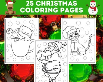 25 Kids Christmas Coloring Pages Bundle Vol. 2, Santa Claus, Cat, Dog, Xmas Kids Printable, Christmas Kids Coloring Book, Instant Download!