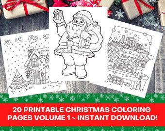 20 Printable Christmas Coloring Pages Bundle VOLUME 1, 20 Fun Christmas Images To Color, Cute Christmas Printable, Instant Download